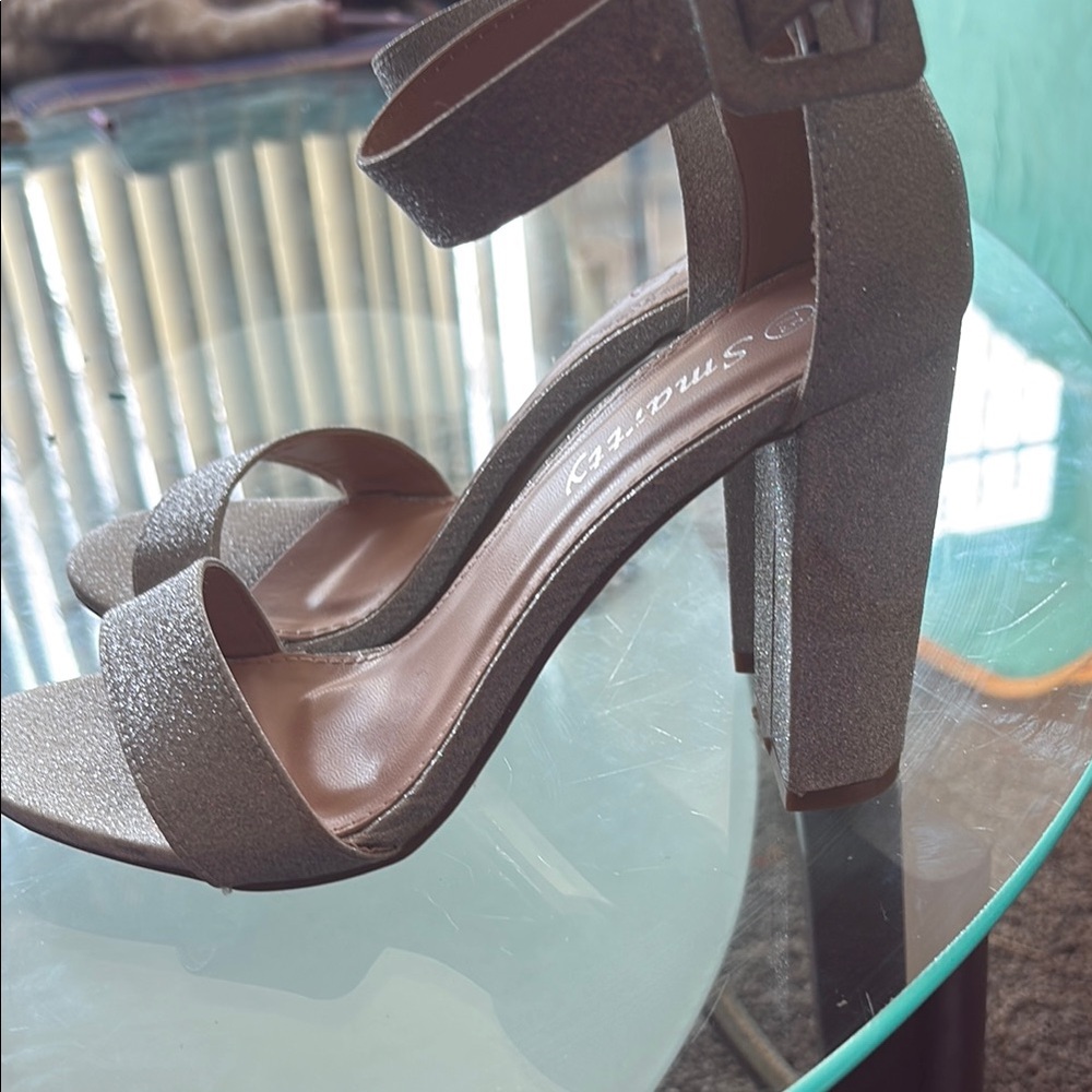 Shiny Gray High Heel Sandals